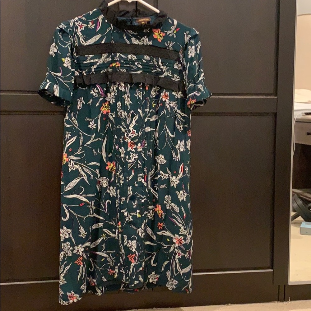 Anthropologie xspetite dark green floral dress